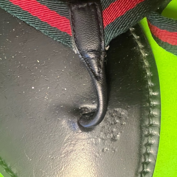 GUCCI Size 40 leather red/green web strap thong flip flop sandals AUTHENTIC! - Picture 6 of 10